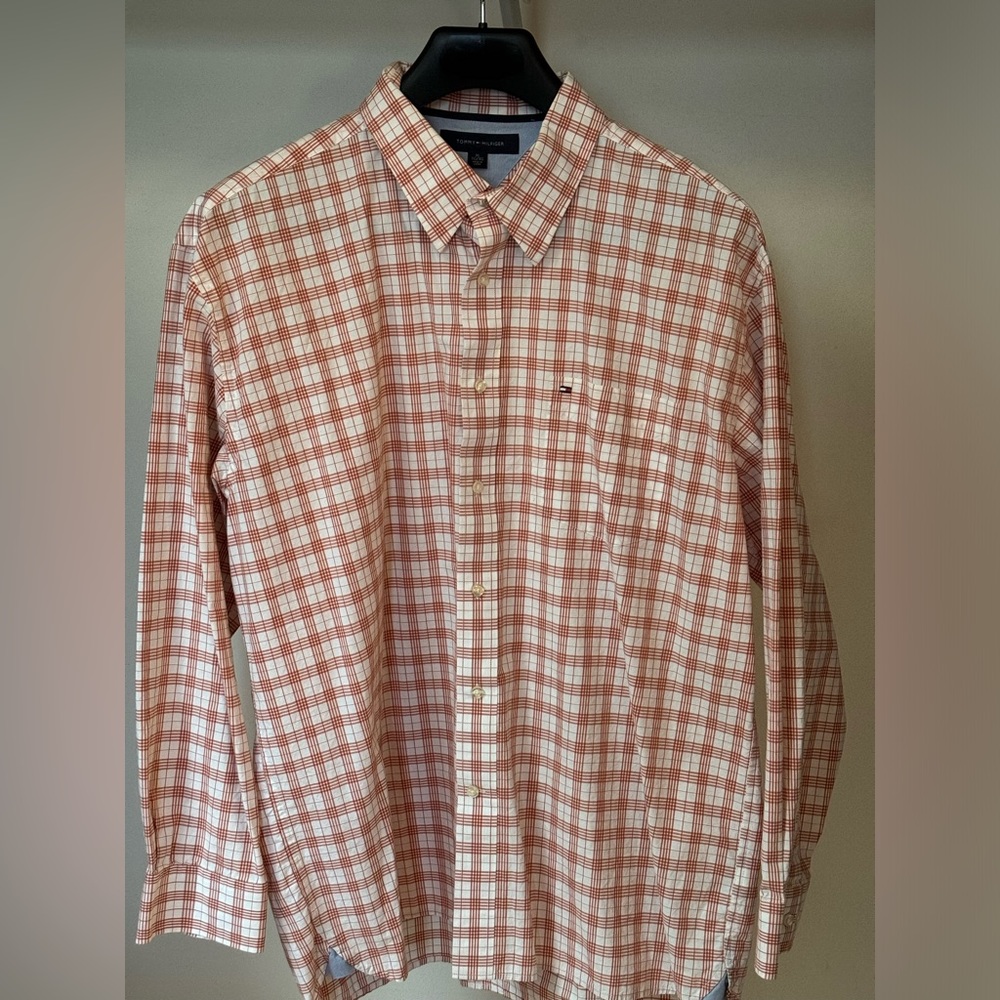 Tommy Hilfiger orange and white check button up